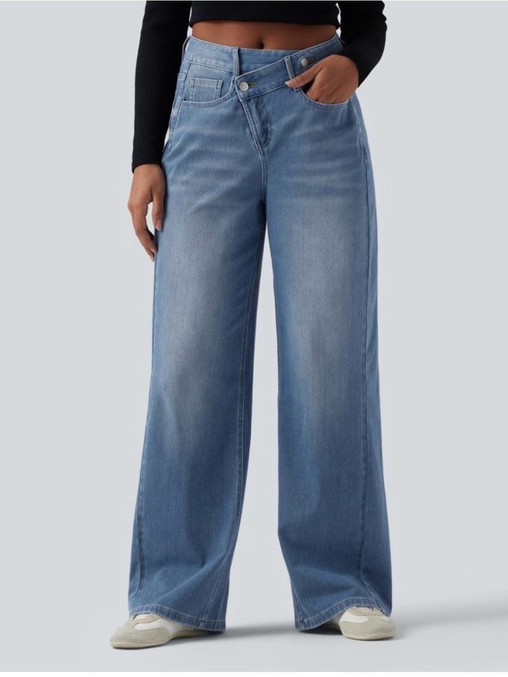 Halara Flex Asymmetric High Waisted Baggy Wide Leg Stretch Jeans Womens Size S